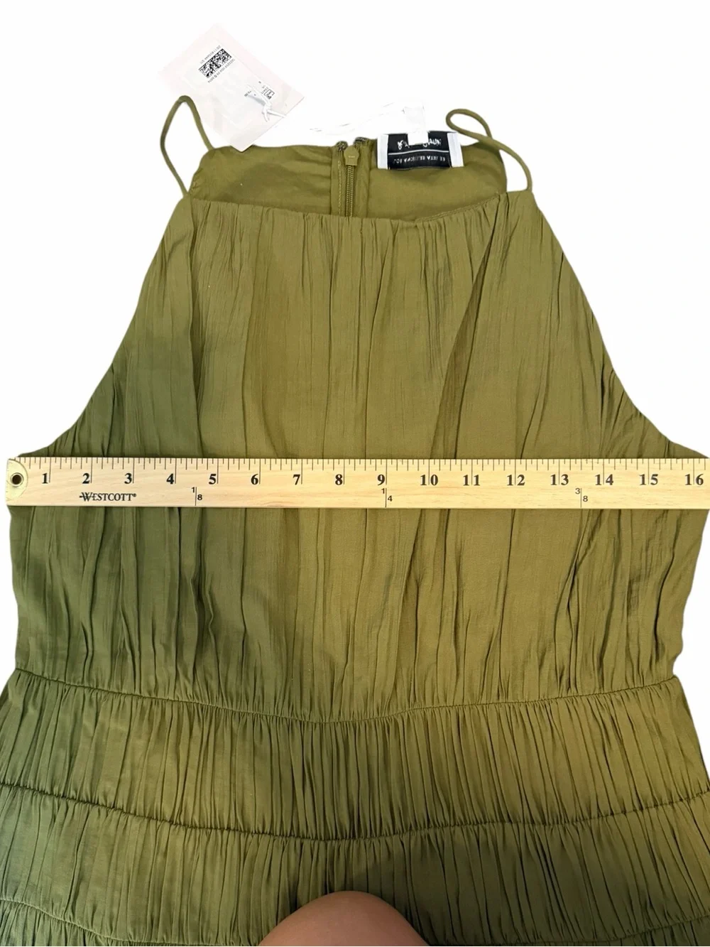 & Other Stories Olive Green Shirred‎ Sleeveless Midi Dress NWT Size 8